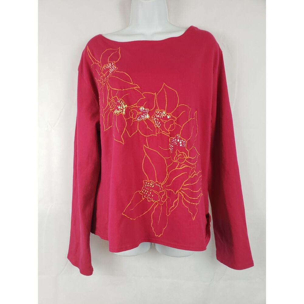 Anna Scholz Bedazzled Embroidered Cotton Top Size 3 Flowers Red Pink Orange